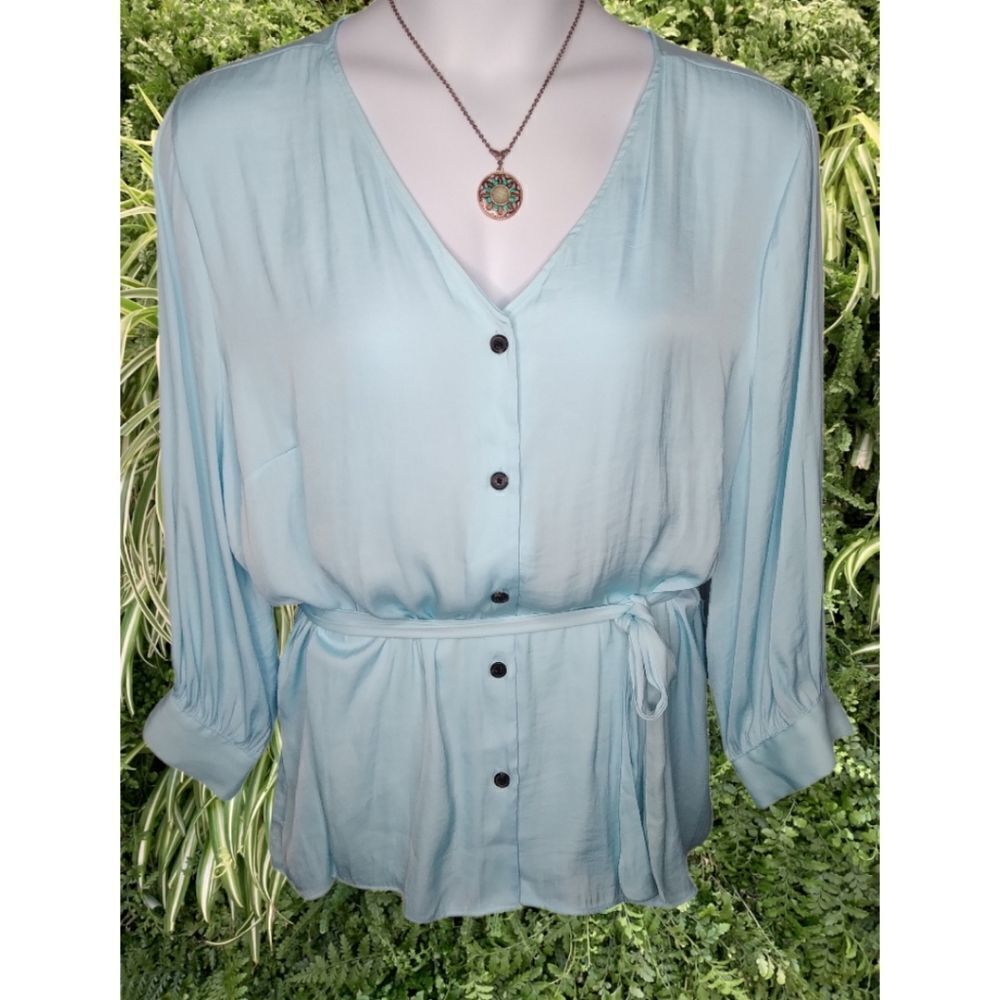 Worthington Sheer Aqua Top Button Down 2X